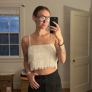 Cream Sleeveless Ruffled Crop Camisole